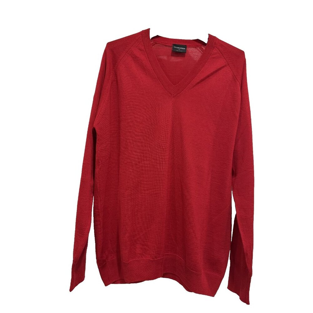 Galvin Green Merino Wool V-Neck Red Sweater Sz XL